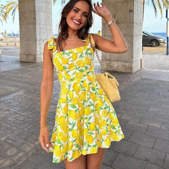 PRINTED LINEN BLEND MINI DRESS - Picture 2 of 10